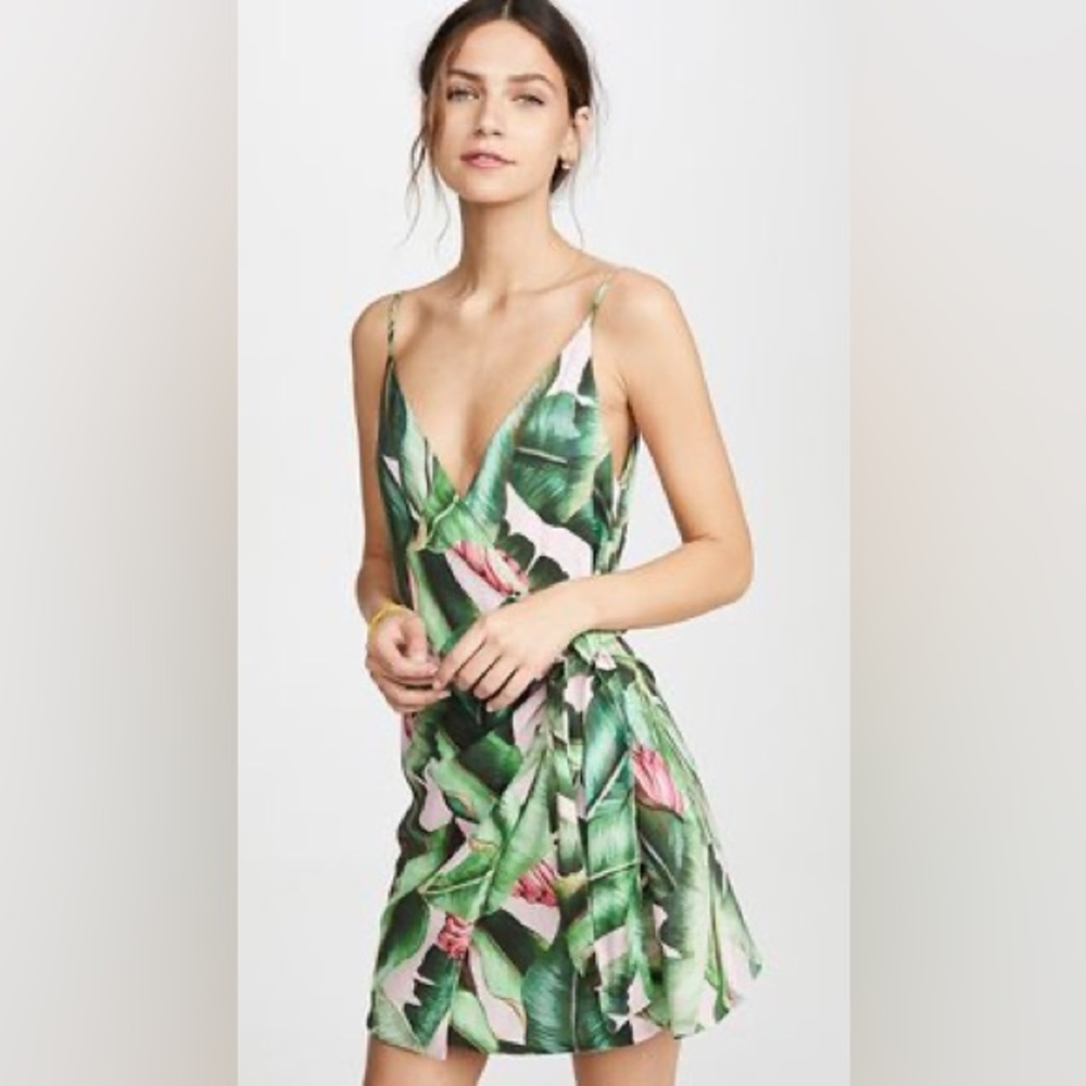 FARM Rio pink palms banana print mini wrap dress / coverup / tropical pattern